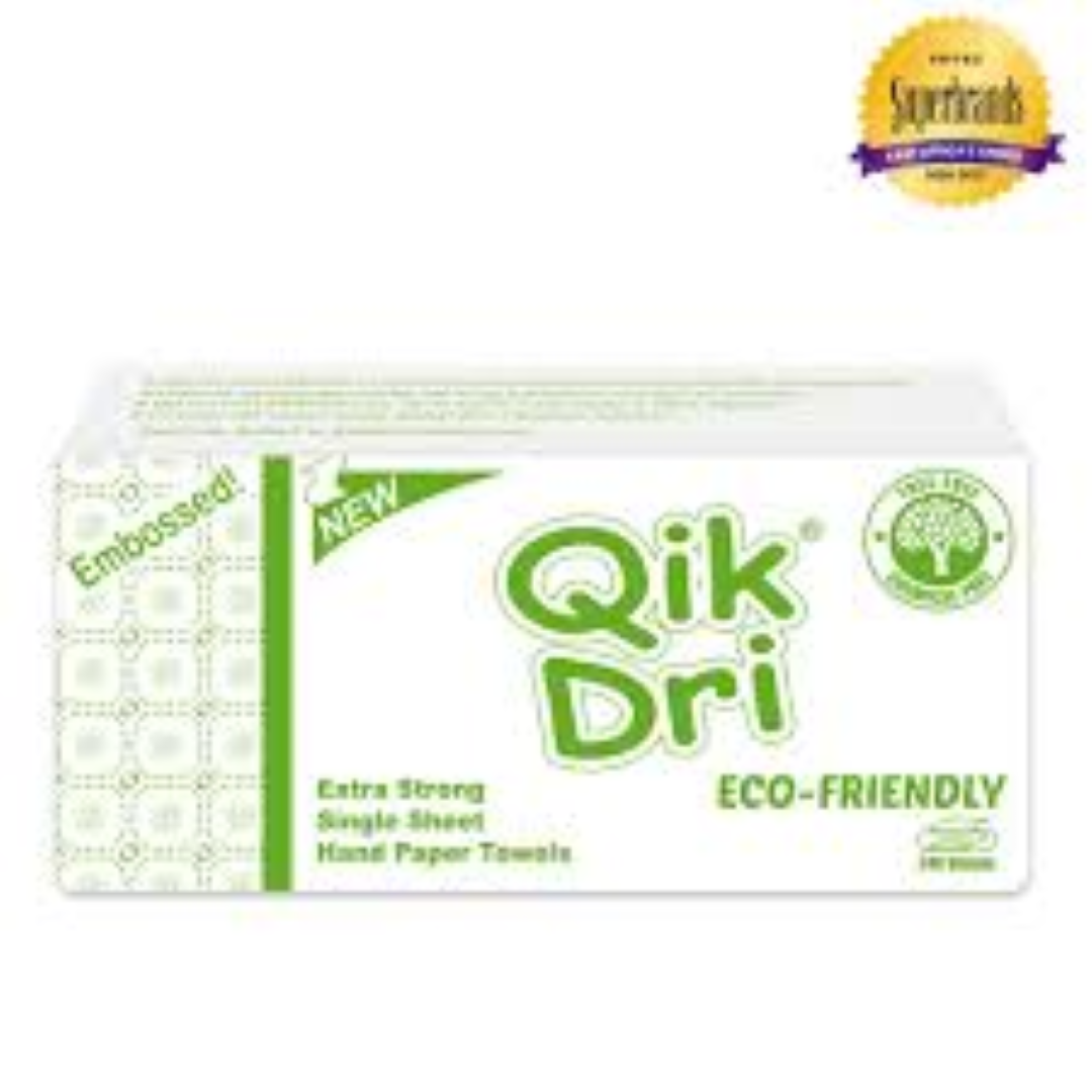 QIKDRI EMBOSSED WHITE HAND PAPER TOWEL 240SHT- 12s